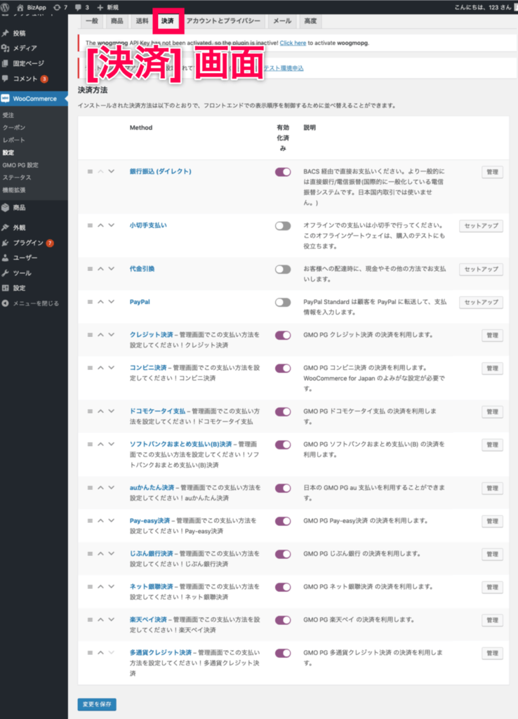 GMO PG＞WooCommerce＞設定＞決済画面2赤