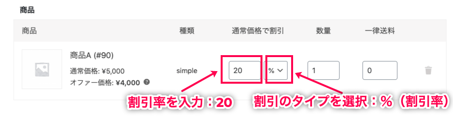 OneClickUpsell-4_商品A割引率20%設定