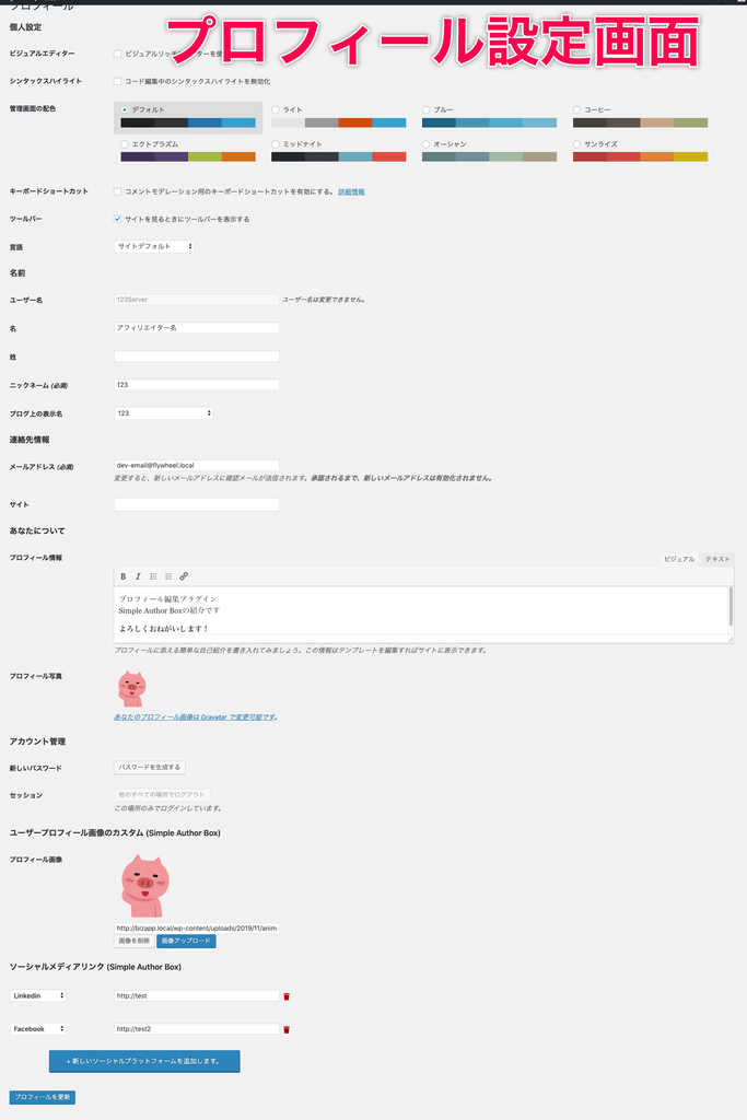 Simple Author Box_投稿者プロファイル編集＞設定画面（全面）赤