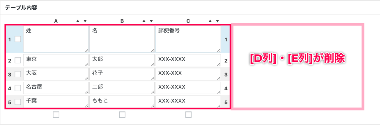 TablePress_列削除後