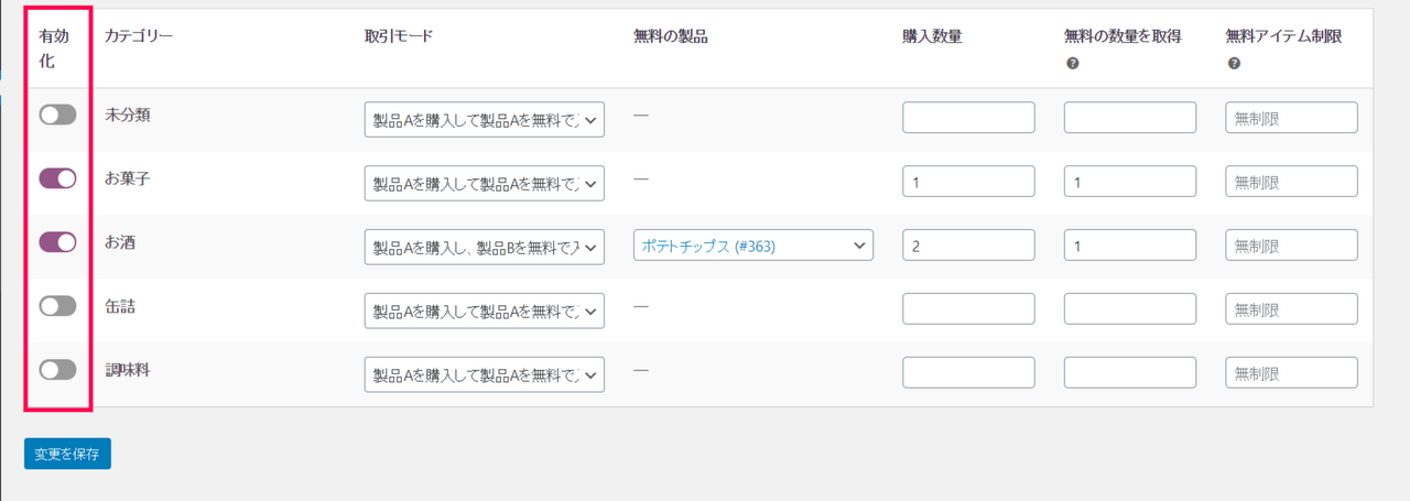 1つ買ったら1つ無料 for WooCommerce商品設定2