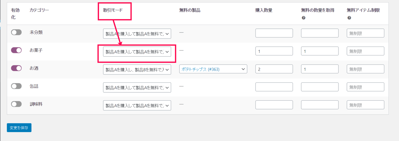1つ買ったら1つ無料 for WooCommerce商品設定3
