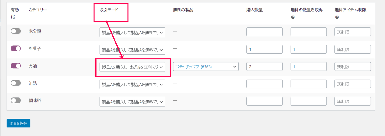 1つ買ったら1つ無料 for WooCommerce商品設定4