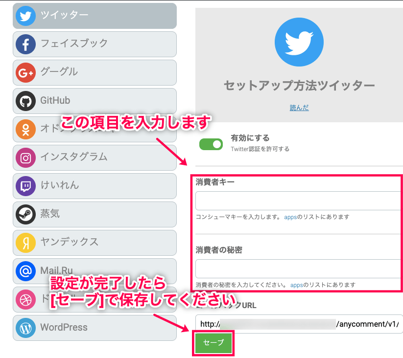 AnyComment 日本語化パッチ APIキーを記入