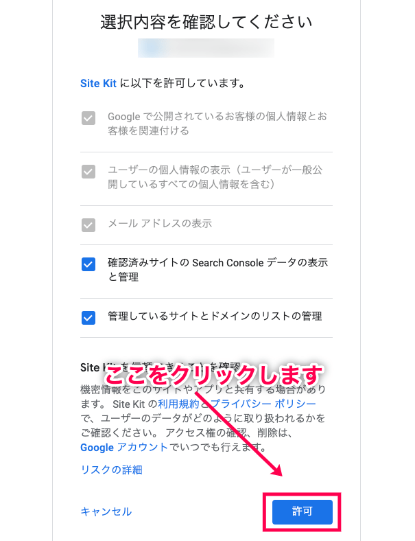 Site Kit by Google 日本語化パッチ 選択内容を確認