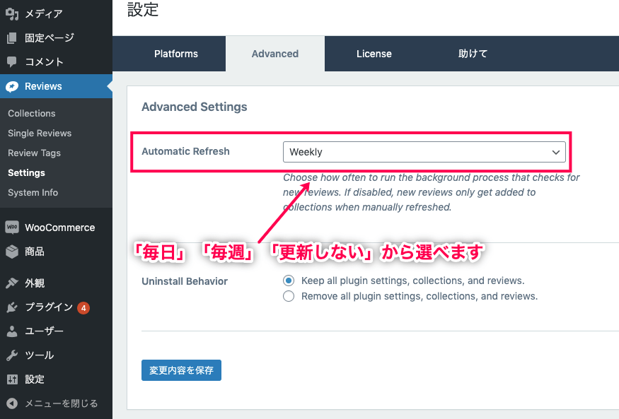 WordPress ビジネスレビュー レビューを取得する更新頻度を設定